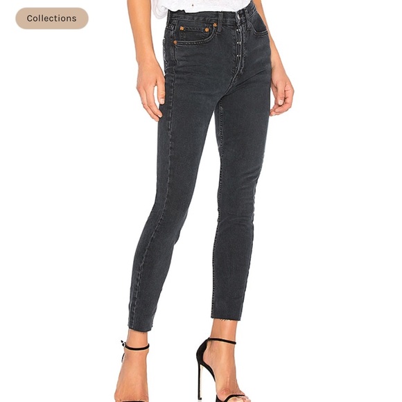Re/Done Denim - RE/DONE Originals High Rise Ankle Crop with Stretch in Worn Black size 25
